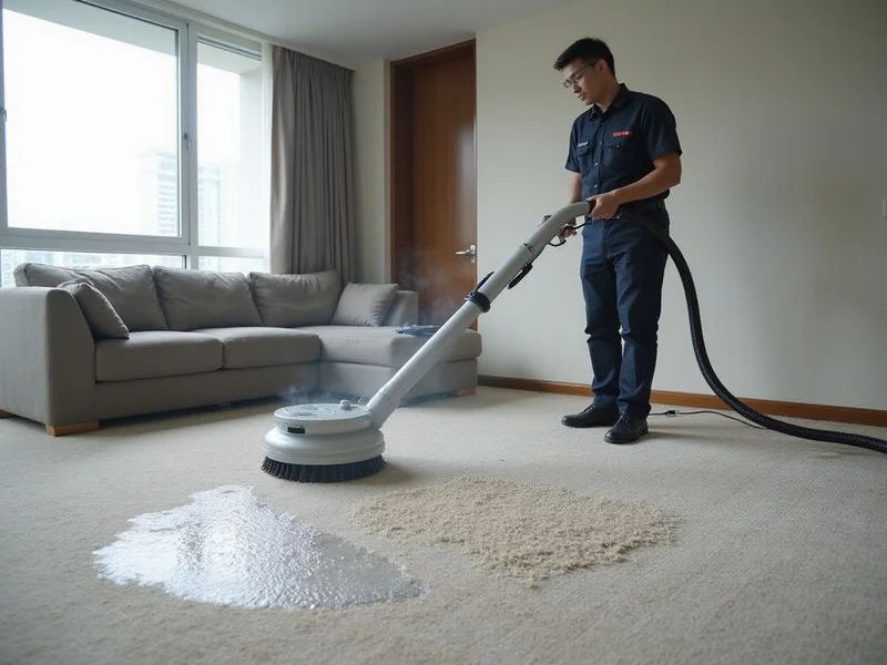 Area carpet deep cleaned with rotary brush and hot-water extraction in Ampang