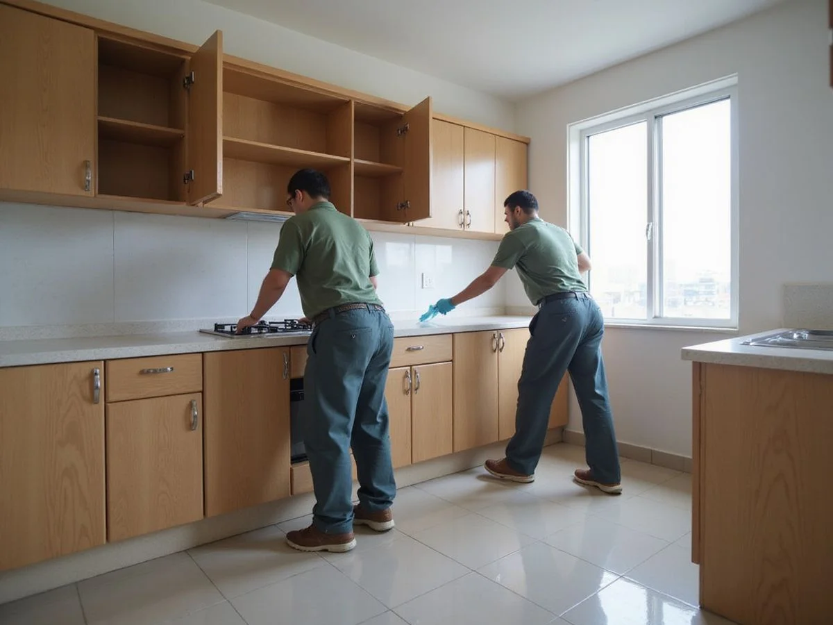 Super Shine crew performing move-out cleaning of empty condo unit in Ampang