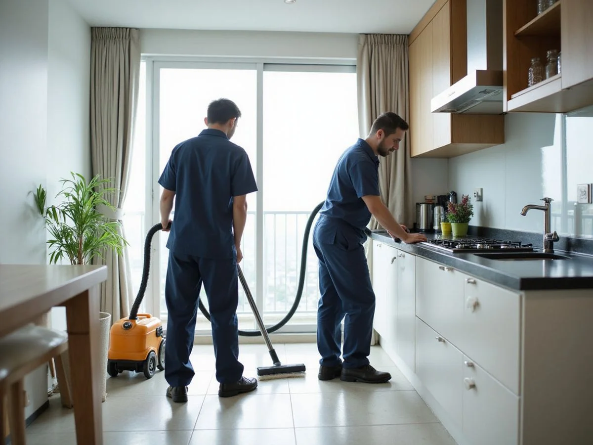 Super Shine cleaners performing deep cleaning in Ampang condo kitchen